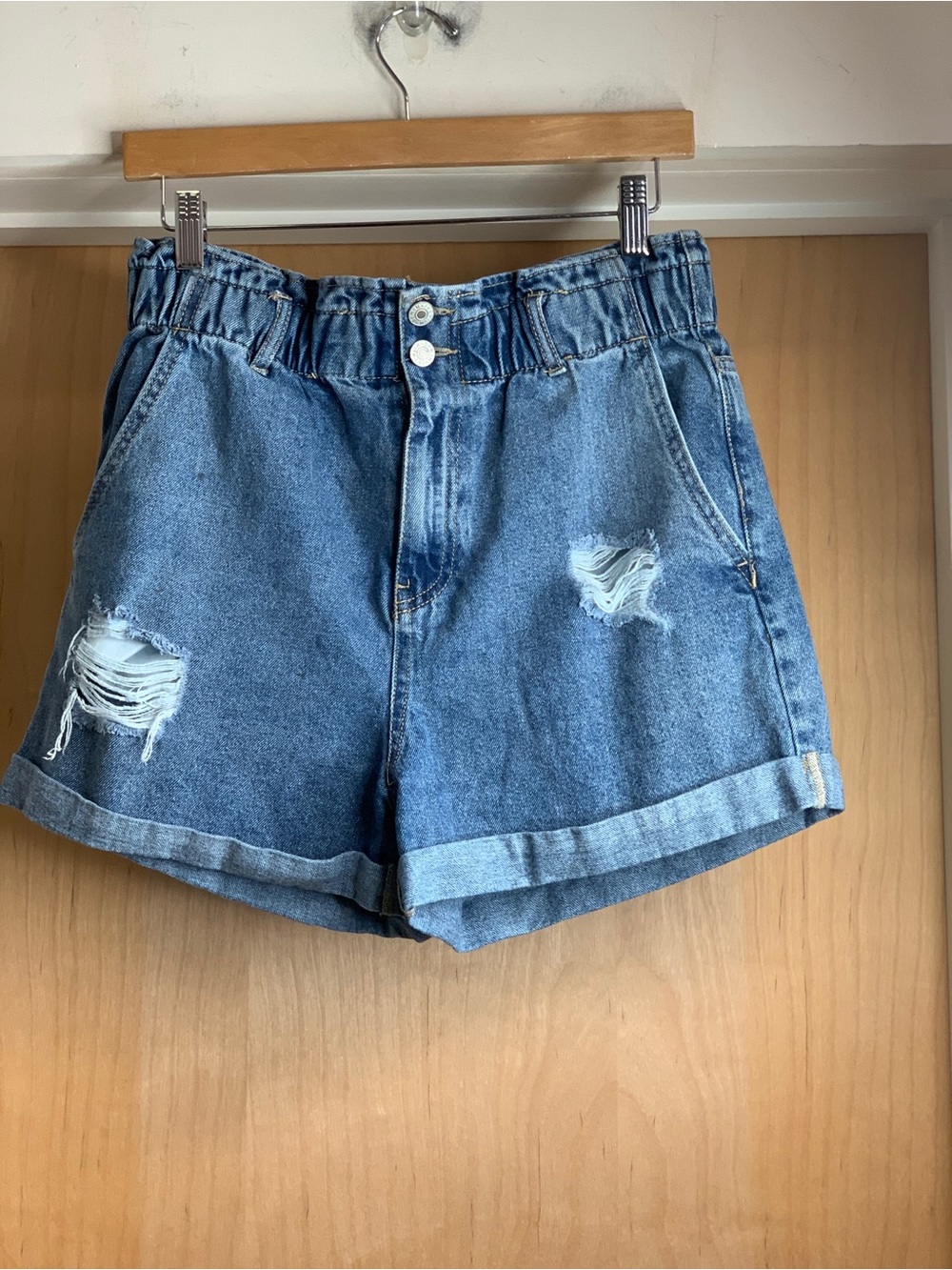Love Tree High-Waist Distressed Paper Bag Style Shorts  Size-Large Y2K Grunge - Picture 3 of 4